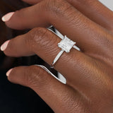 Knife Shank Princess Cut Moissanite Hidden Halo Engagement Ring