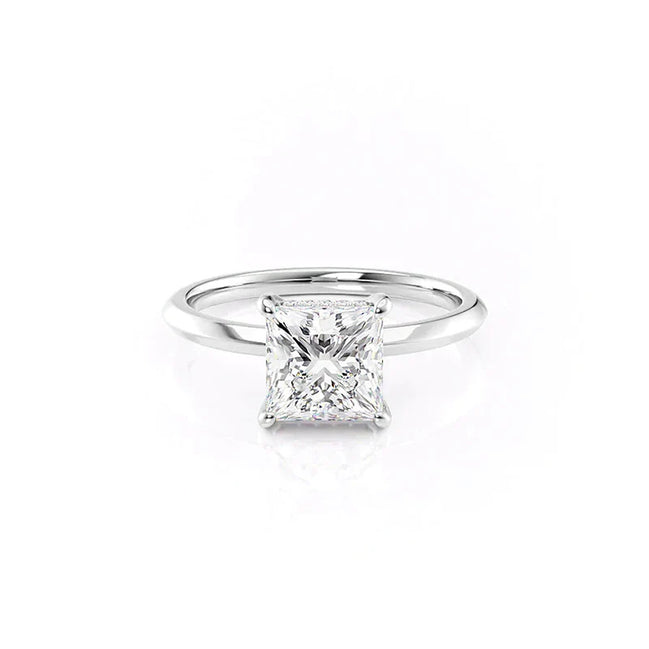 Knife Shank Princess Cut Moissanite Hidden Halo Engagement Ring