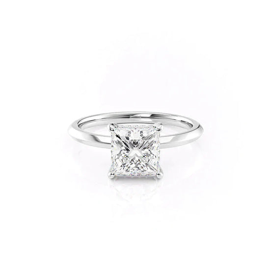 Knife Shank Princess Cut Moissanite Hidden Halo Engagement Ring