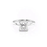 Knife Shank Princess Cut Moissanite Hidden Halo Engagement Ring