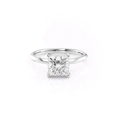 Knife Shank Princess Cut Moissanite Hidden Halo Engagement Ring