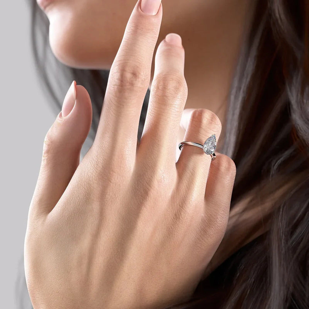 Hidden Halo Moissanite Pear Cut Engagement Ring