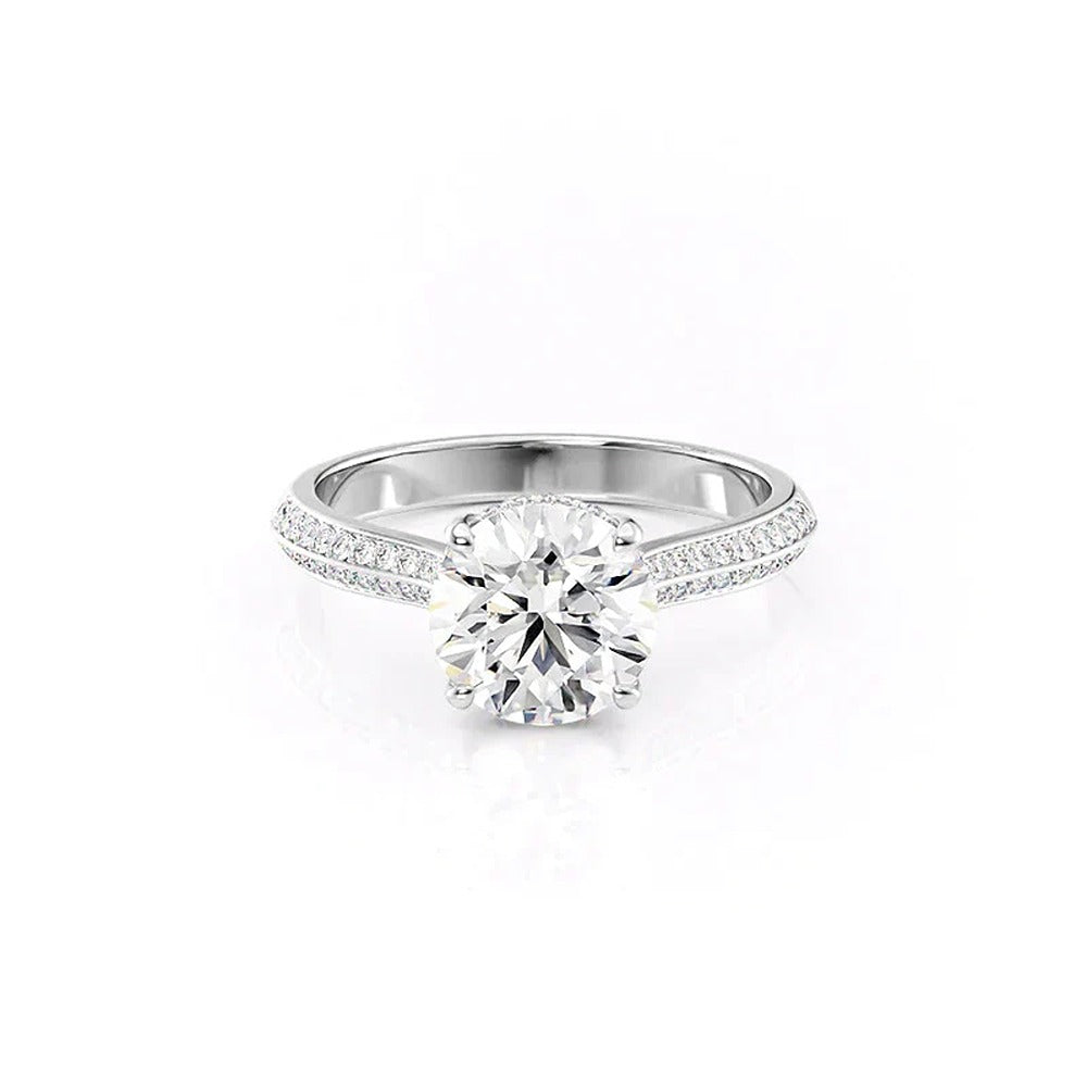 Knife Shank Round Cut Moissanite Engagement Ring