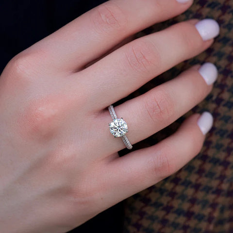 Knife Shank Round Cut Moissanite Engagement Ring