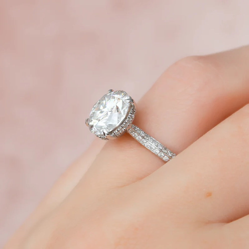 Knife Shank Round Cut Moissanite Engagement Ring