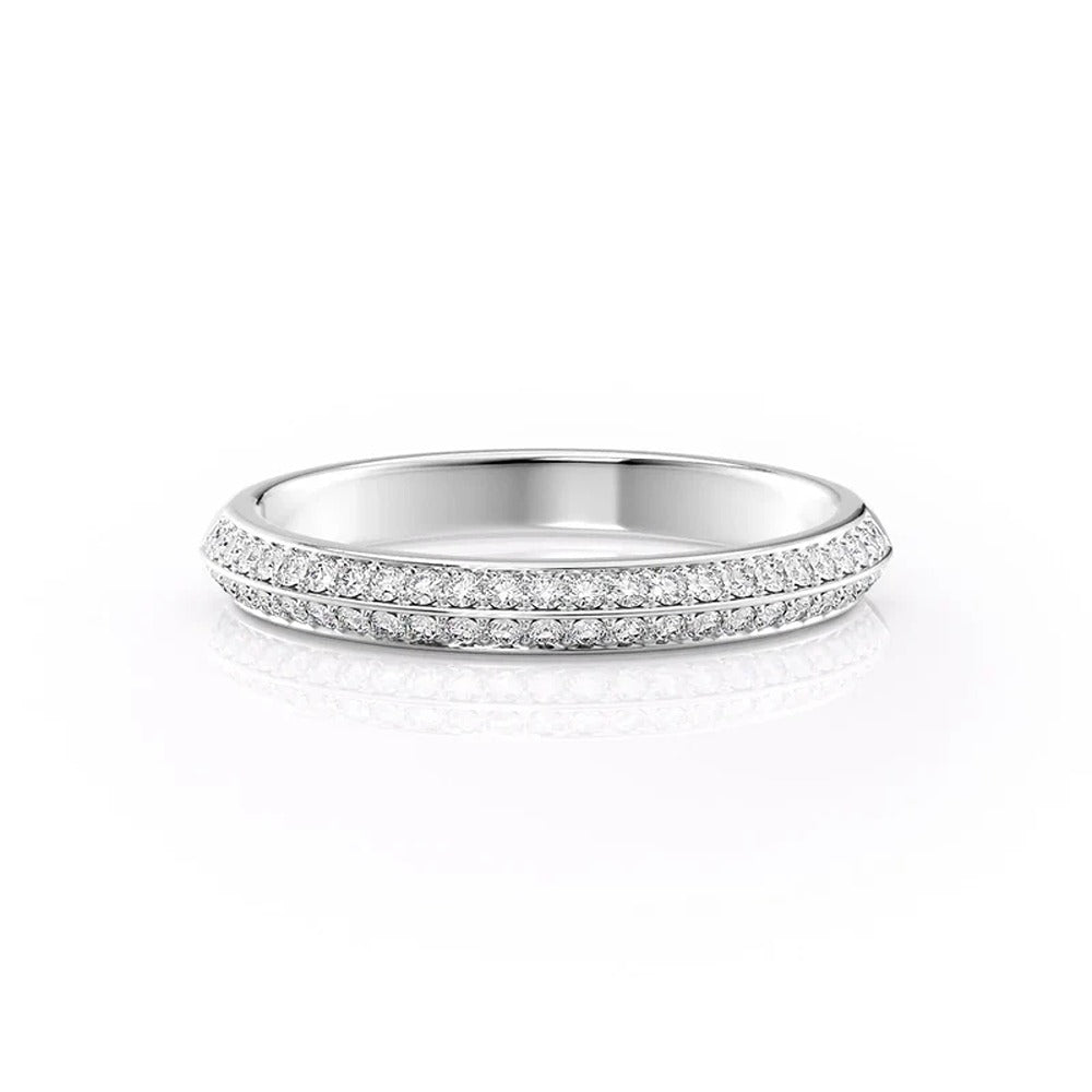 Pave-Set Round Cut Moissnaite Knife Edge Wedding Band for Women
