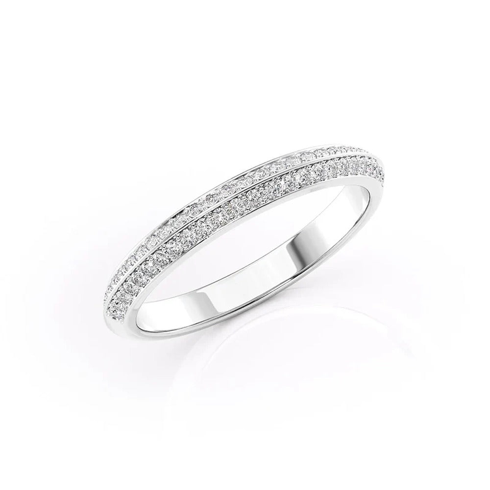 Pave-Set Round Cut Moissnaite Knife Edge Wedding Band for Women