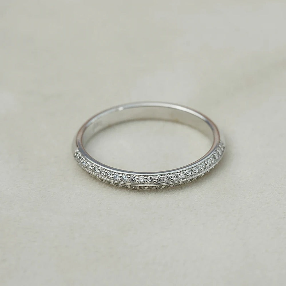 Pave-Set Round Cut Moissnaite Knife Edge Wedding Band for Women