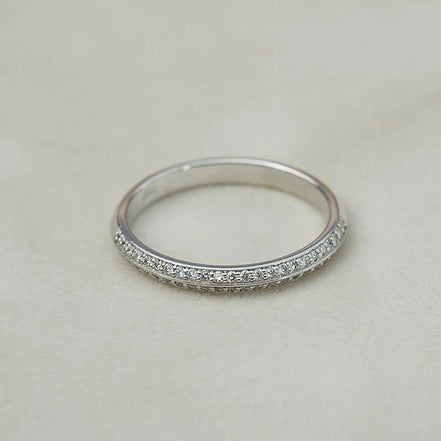 Pave-Set Round Cut Moissnaite Knife Edge Wedding Band for Women