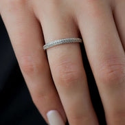 Pave-Set Round Cut Moissnaite Knife Edge Wedding Band for Women