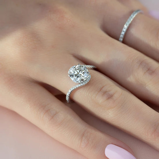 Moissanite Round Cut Pave Set Engagement Ring