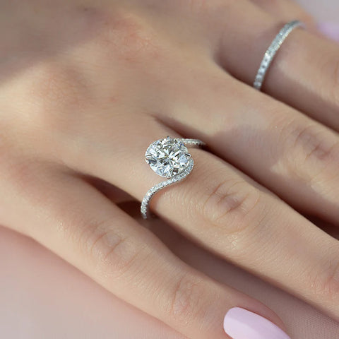 Moissanite Round Cut Pave Set Engagement Ring