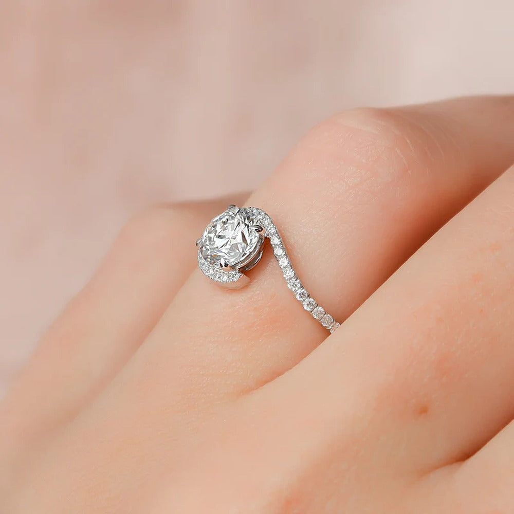 Moissanite Round Cut Pave Set Engagement Ring