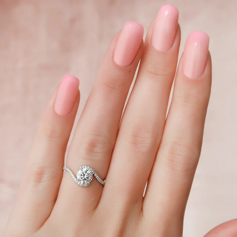 Moissanite Round Cut Pave Set Engagement Ring