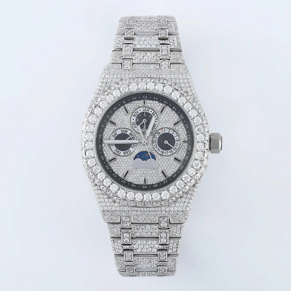 Iced Out Fully Moissanite Hip Hop Bust Down Wrist Watch