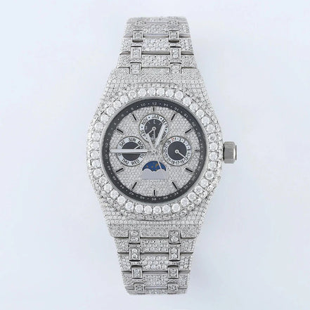 Iced Out Fully Moissanite Hip Hop Bust Down Wrist Watch