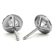 Three Prong Set Moissanite Round Cut Halo Earrings in White Gold
