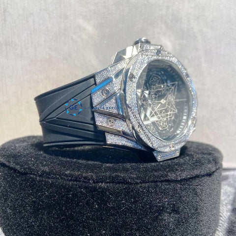 Black Rubber Strap Moissanite Skeleton Luxury Wrist Watch