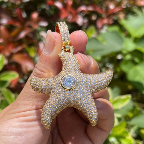 VVS1 Mossanite Center Stone Superstar Starfish Flooded Ice Streetwear Pendant
