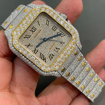 Bust Down Stainless Steel Dual Tone Moissanite Watch