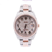 Arabic Dual Rose And White Tone Moissanite Luxury Watch