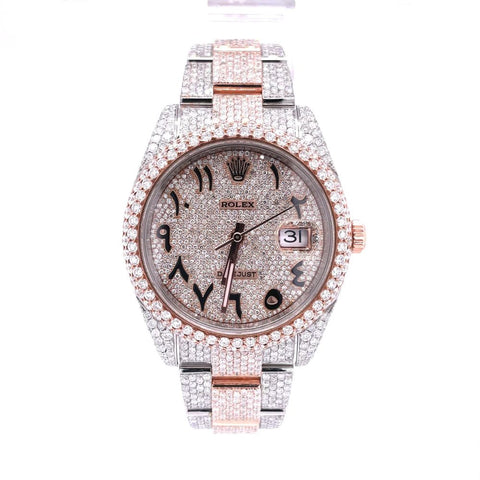 Arabic Dual Rose And White Tone Moissanite Luxury Watch