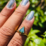 Green Kite Cut Yellow Gold Solitaire Engagement Ring
