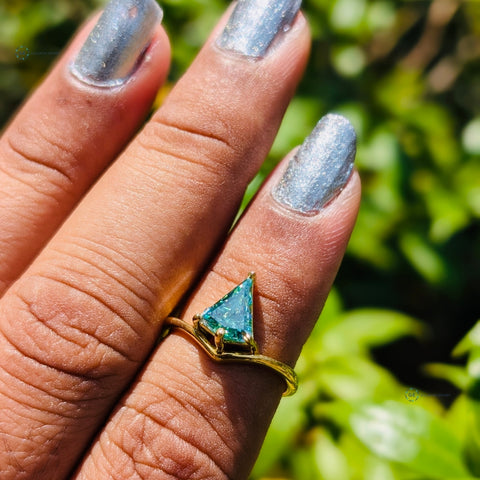 Green Kite Cut Yellow Gold Solitaire Engagement Ring