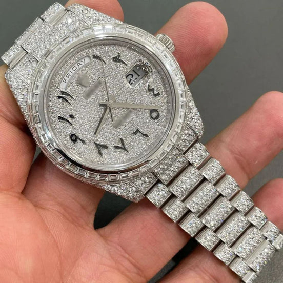 Fully Iced Out Arabic Dial Moissanite Hip Hop Watch