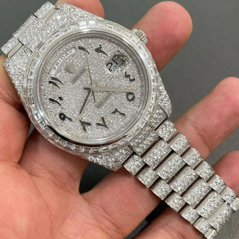 Fully Iced Out Arabic Dial Moissanite Hip Hop Watch