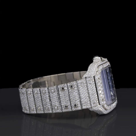Blue Color Moissanite Iced Out Wrist Watch For Men's