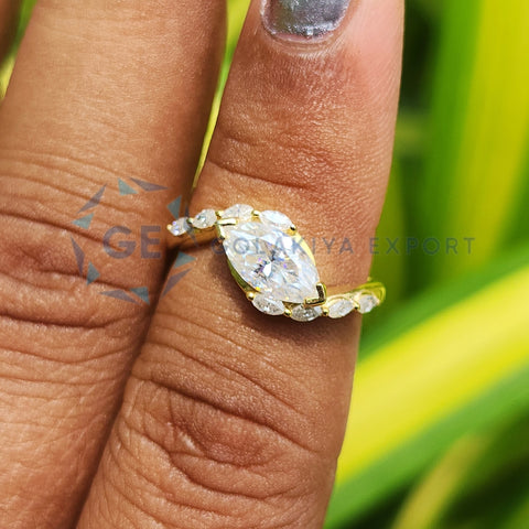 Marquise Cut Side Stone Lab Grown Unique Rings