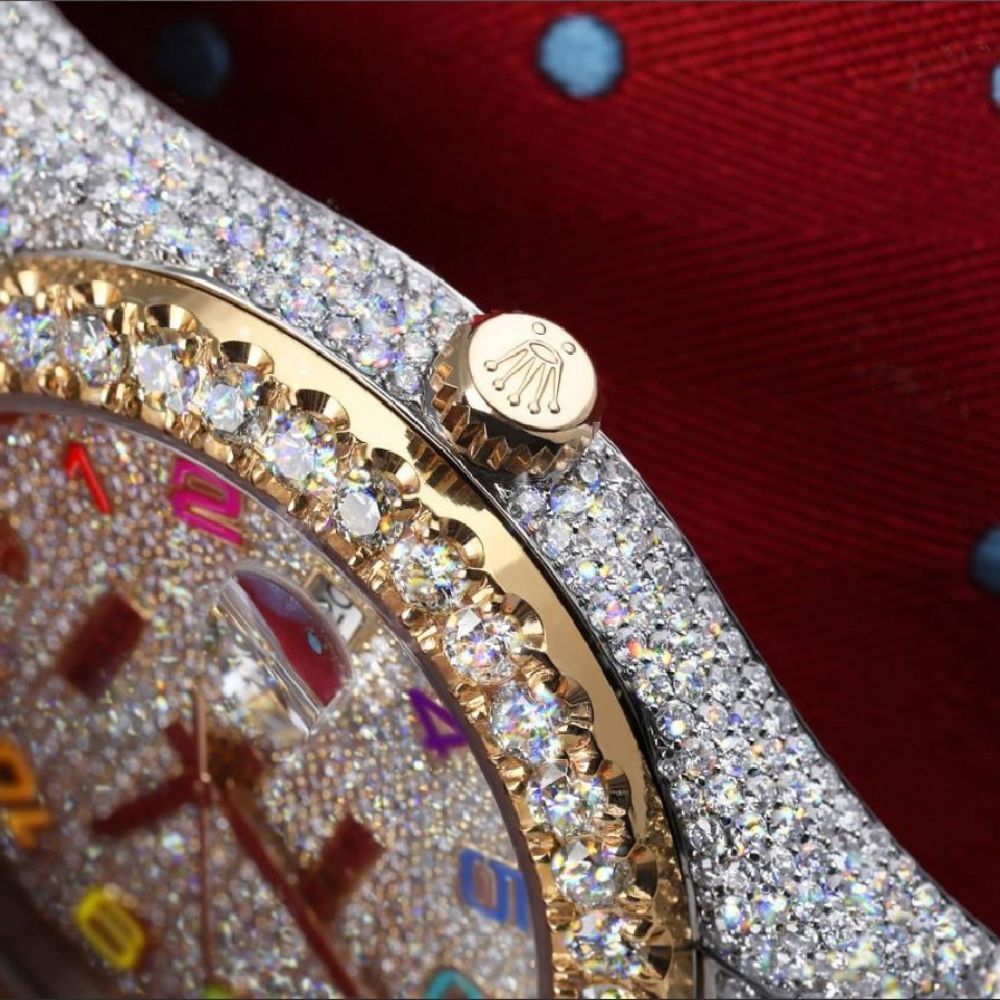 Moissanite Two Tone Rainbow Digit Hip Hop Watch