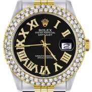 Dual Tone Jubilee Band Black Roman Numeral Dial Moissnaite Watch
