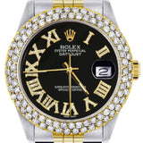 Dual Tone Jubilee Band Black Roman Numeral Dial Moissnaite Watch