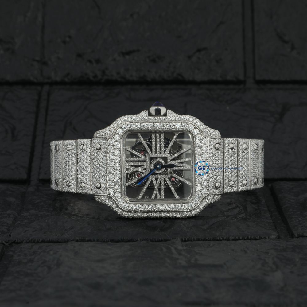 D Color Moissanite Bust Down Skeleton Watch For Men's