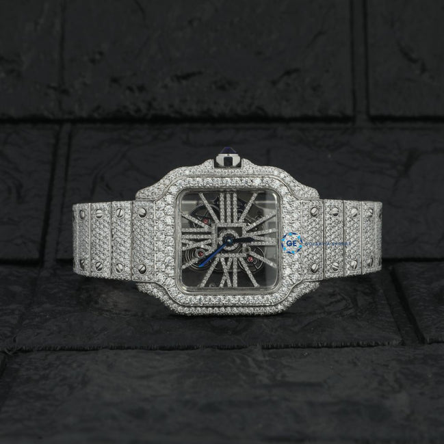 D Color Moissanite Bust Down Skeleton Watch For Men's