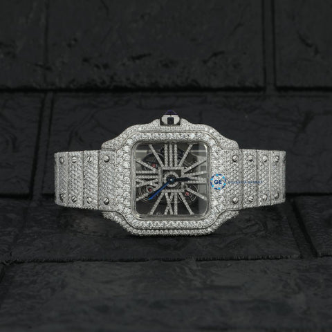D Color Moissanite Bust Down Skeleton Watch For Men's