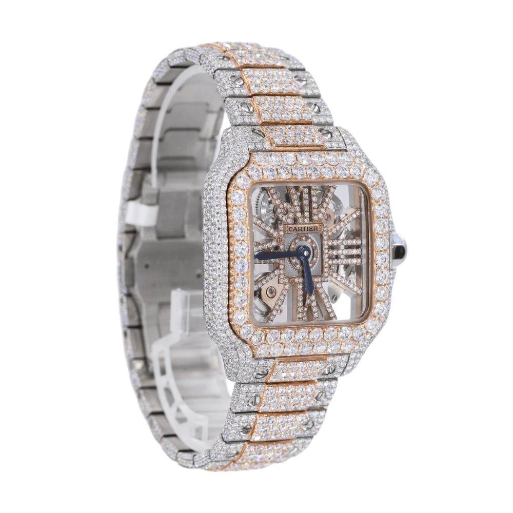 Dual Tone Skeleton Iced Out Moissanite Hip Hop Watch