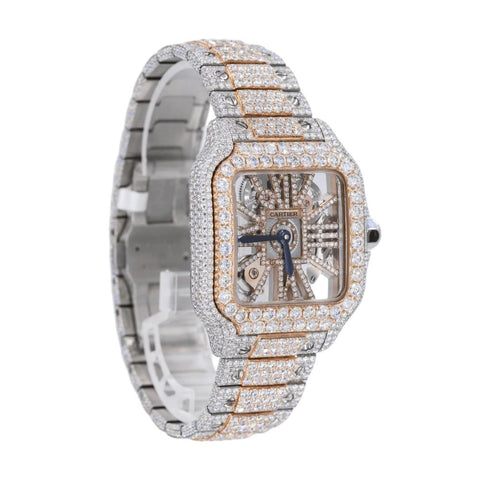 Dual Tone Skeleton Iced Out Moissanite Hip Hop Watch
