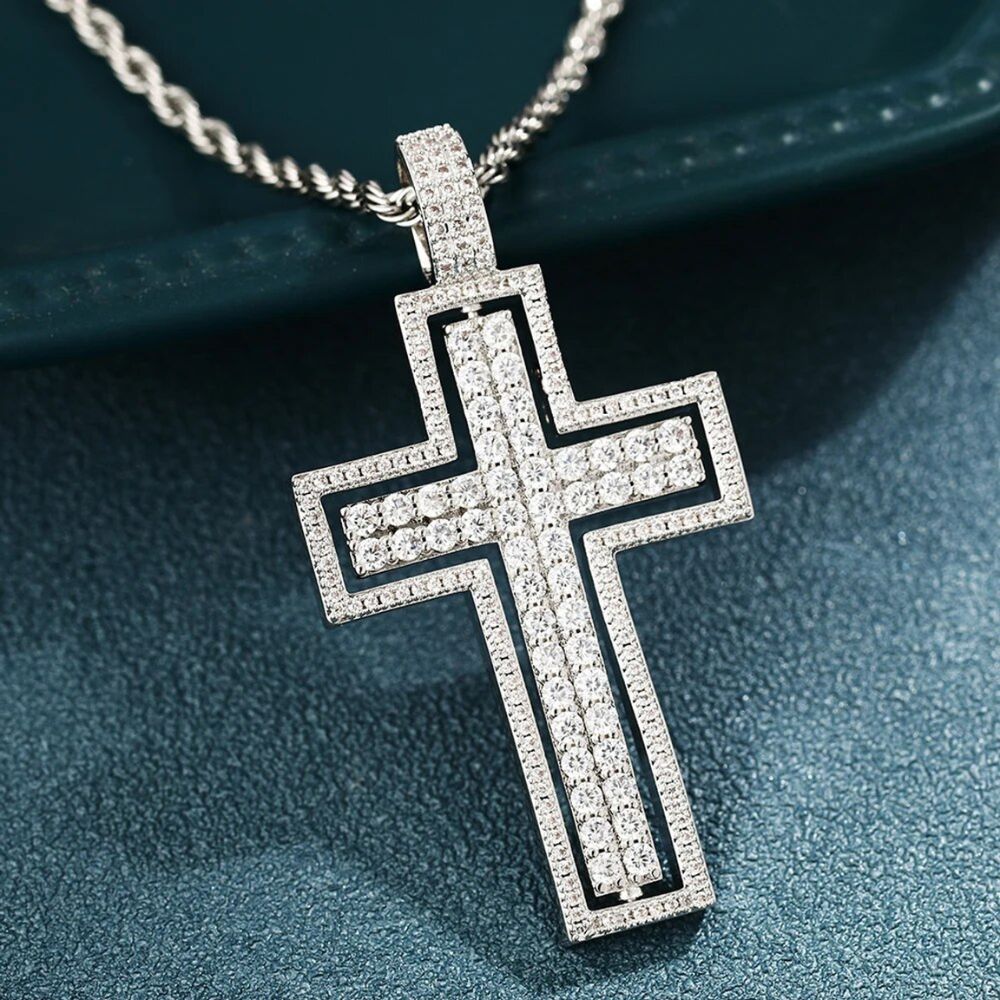 Crisscross Moissanite Diamond Silver Pendant For Men's