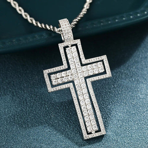 Crisscross Moissanite Diamond Silver Pendant For Men's