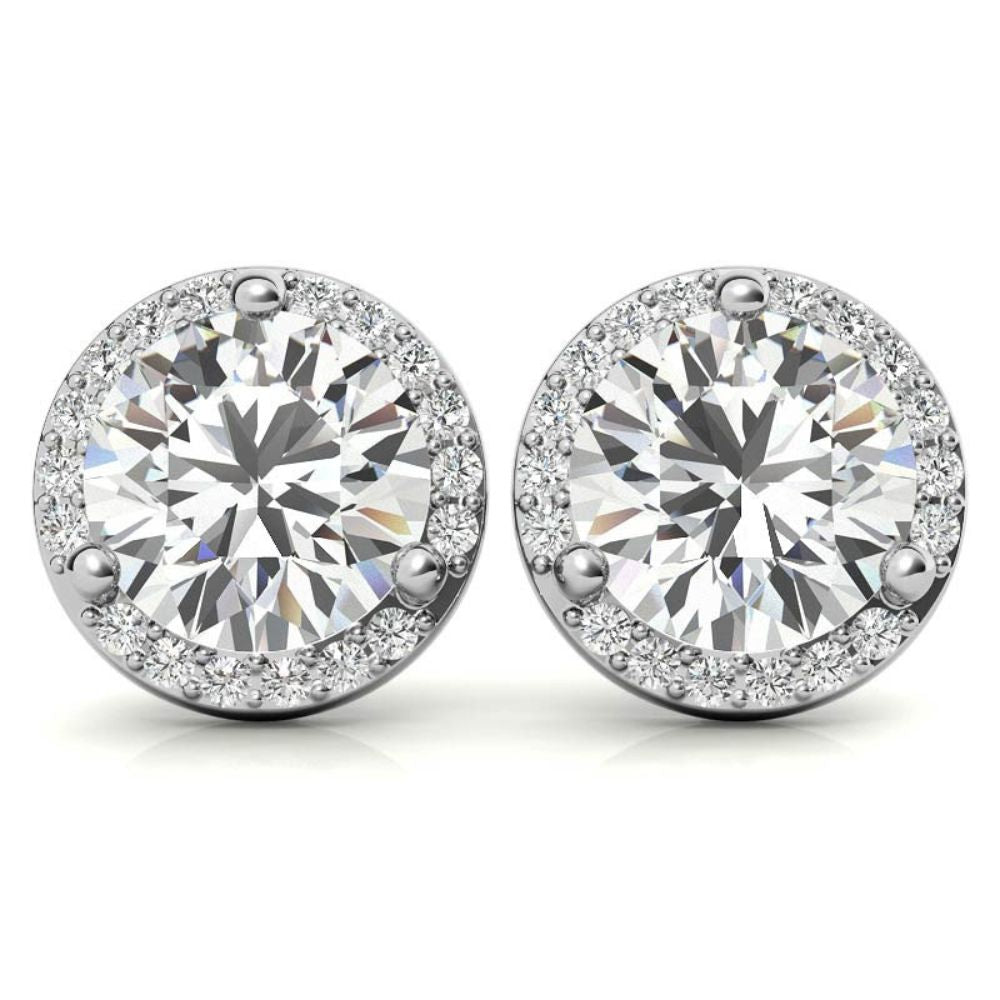 Round Cut Halo Moissanite Earrings For Her