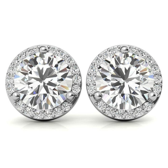Round Cut Halo Moissanite Earrings For Her