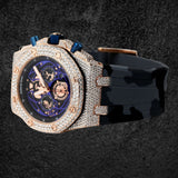 Rubber Strap Iced Out Moissanite Diamond Wrist Watch