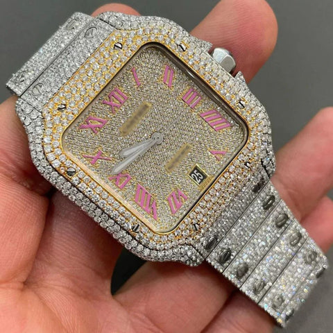 Colorless Moissanite Dual Tone Bust Down Watch