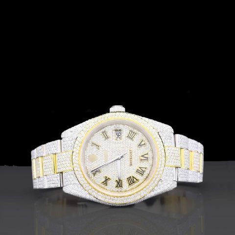Dual Tone Roman Dial Iced Out Moissanite Expensive Watch