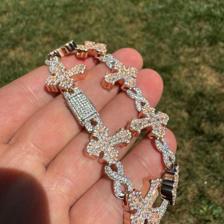 Infinity Link Cross Moissanite Dual Tone Bracelet