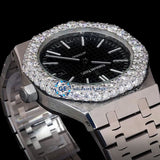 Iced Out Moissanite Stylish Black Dial Stainless Steel Wrist Watch