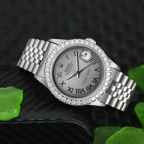 Grey Color Roman Dial Datejust Moissanite Watch